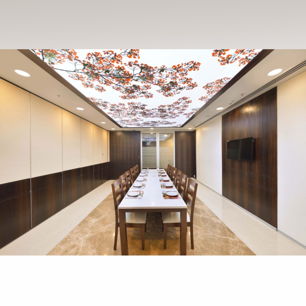 Modern illuminated stretch ceiling designed by Mum Grhum Interiors