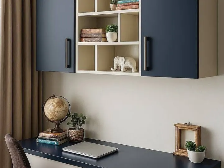 Blue Study Wall by Mum Grhum Interiors