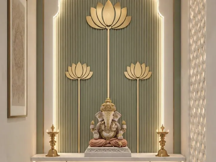 Lotus Pooja Wall by Mum Grhum Interiors