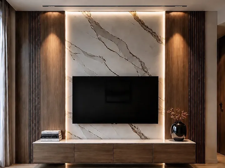 Marble Media Panel by Mum Grhum Interiors