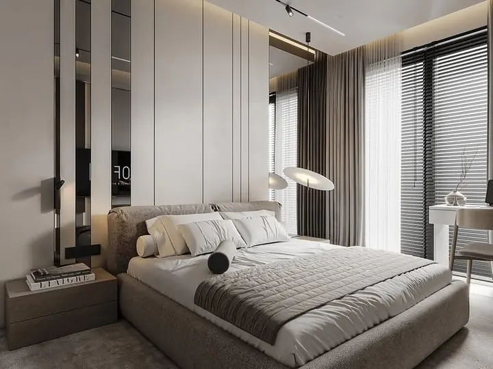 Monochrome Bedroom by Mum Grhum Interiors