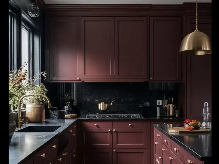Wine-toned Kitchen by Mum Grhum Interiors